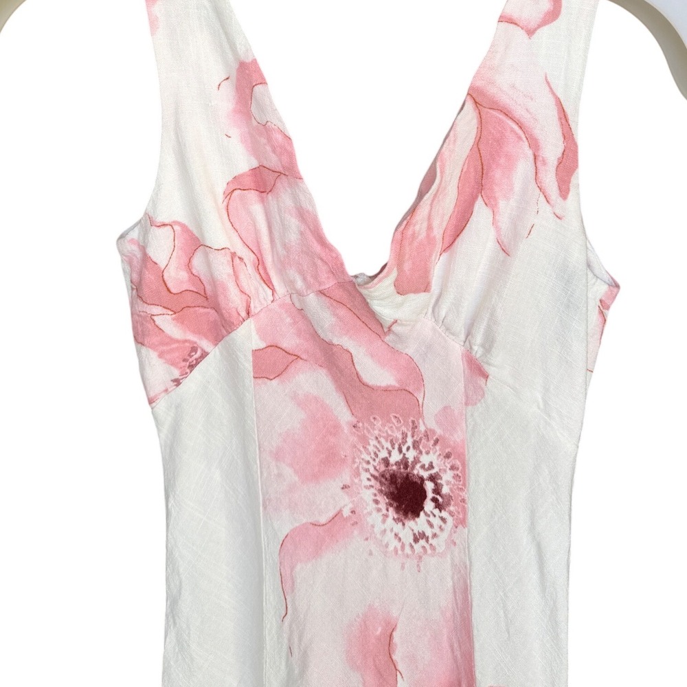 DERBY DRESS Anthropology Paper Heart romantic floral Linen Blend  Dress V-Neck - Picture 3 of 5